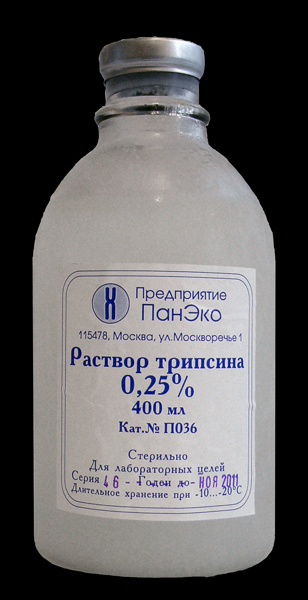 Раствор п 5. Трипсин-ЭДТА 0,25%С солями Хенкса, стер, 400мл ПЭТ. Раствор трипсина-ЭДТА 0,25% (1,30 мин). Раствор трипсин-ЭДТА 0,25% С солями Хенкса. Раствор трипсина 0.25.